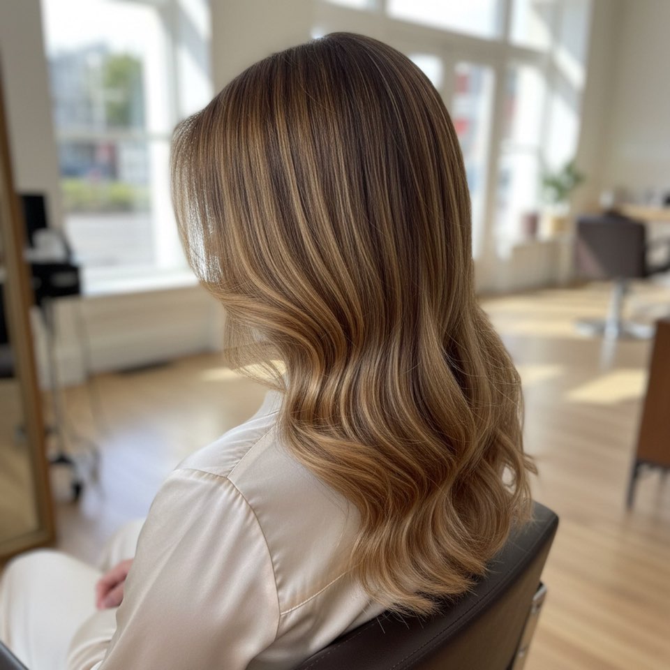 Balayage elegant în tonuri de miere